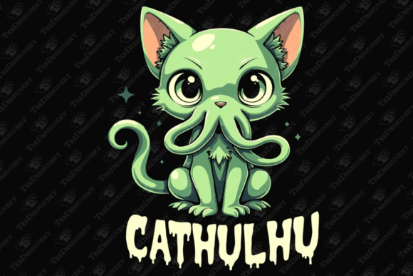 Cathulhu Funny Cute Monster Cat Humor Graphics for T-Shirt Designs