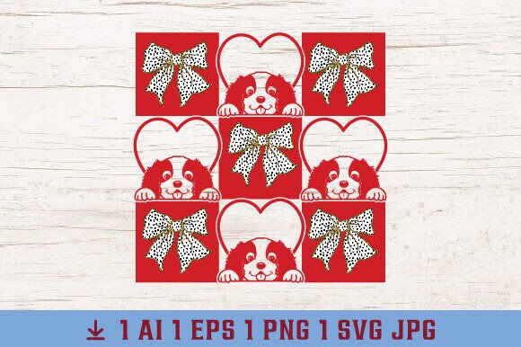 Checkered Heart Bow Dog Valentine PNG Review