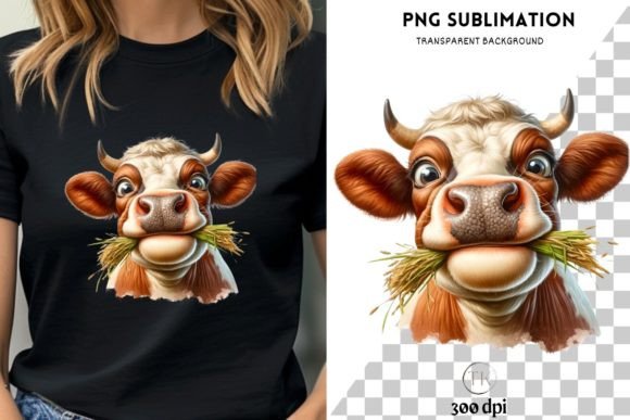 Digital Funny Cow PNG Designs for Card - Graphics & Illustrations