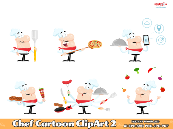 Funny Chef Man Cartoon Character 2 for Marketing Graphics