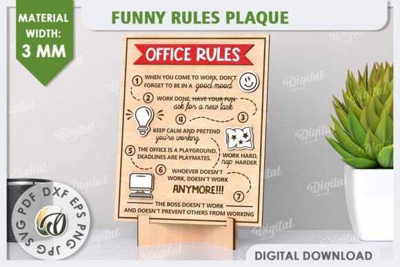 Funny Office Rules Plaque Laser Cut for Signs