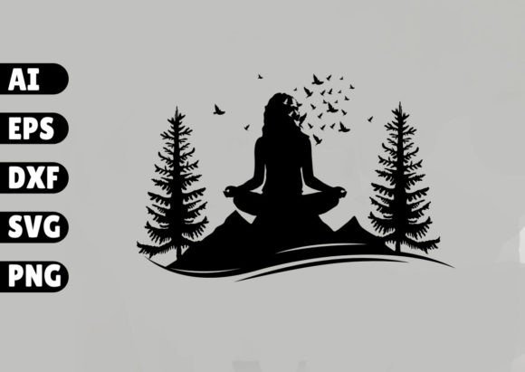 Outdoor Meditation Yoga in Mountain Graphics for T-Shirt Designs