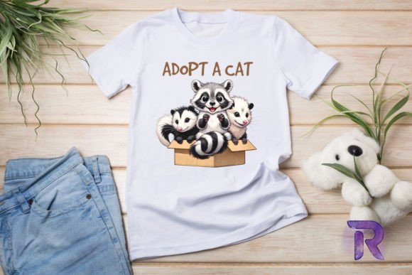 Retro Adopt a Cat Funny Raccoon PNG for T-Shirt Designs