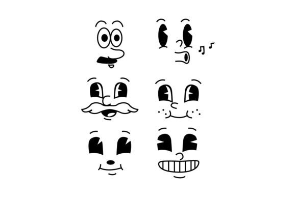 Set Retro Cartoon Mascot Characters Art for Graphics and Illustrations