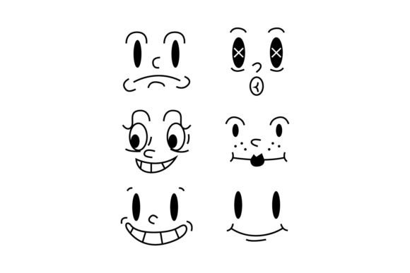 Set Retro Cartoon Mascot Characters Fun Graphics