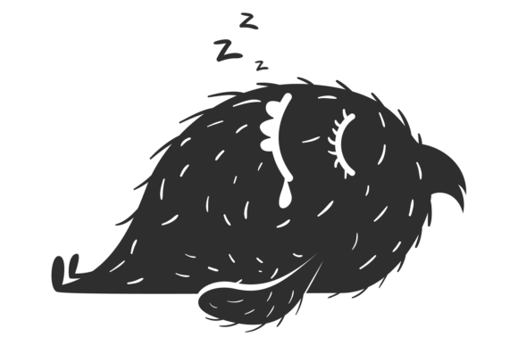 Sleeping Monster Black Silhouette. Funny Graphics for Creative Projects
