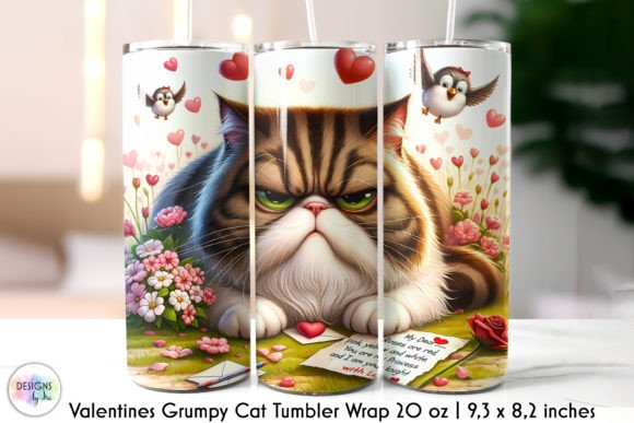 Valentines Day Grumpy Cat Tumbler Wrap Graphics